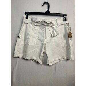 Khakis White Cotton Belted Utility Shorts Womens Size 4 Cargo Pockets